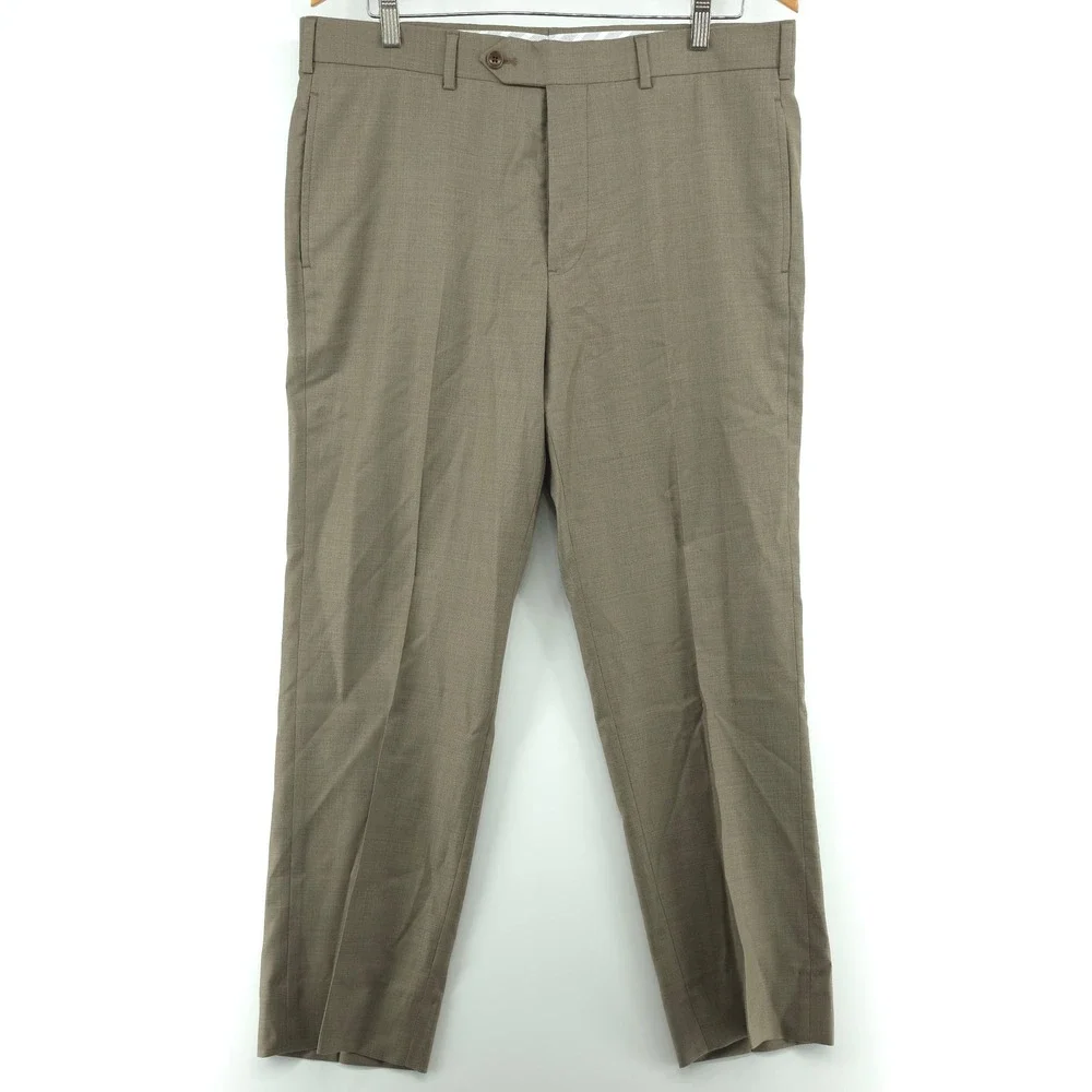 Jos A Bank Mens Traveler Pants Wool Blend Brown 40x32 Slim Fit Wrinkle Resistant